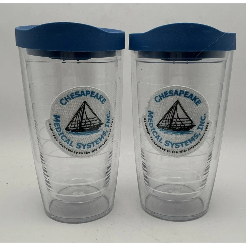 Pair of Tervis 16oz Tumblers Clear Insulated Chesapeake Medical Systems Patch